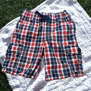 5/$35     Gymboree Boys Shorts Sz 2T Red White Blue Plaid Pull On Cargo Style